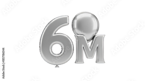3D Silver 6M Balloon on transparent background