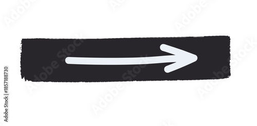 Artistic white arrow pointing towards the right, depicted with a hand-drawn style on a textured black ink brush stroke, ideal for navigational graphics and forward movement concepts