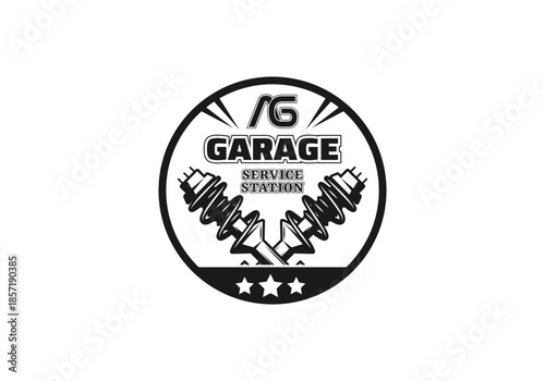AG Garage Service Station Logo with Shock Absorber Illustration in Vintage Circular Automotive Badge Style, Background Transparent PNG