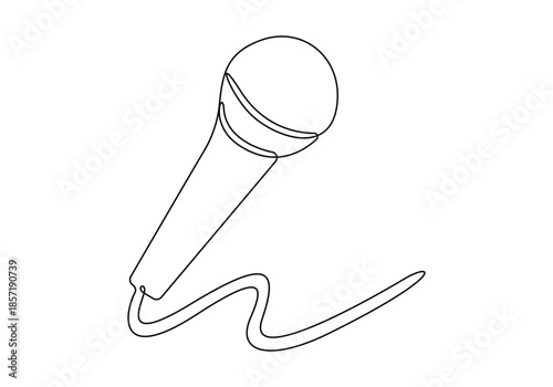 Continuous one line drawing art retro microphone vector illustration