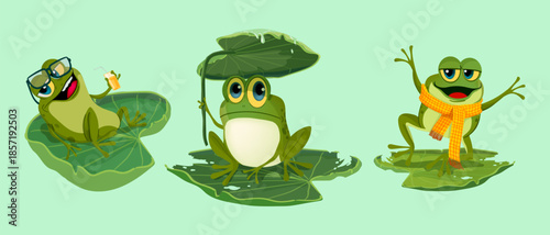 Funny frog cartoon character for kids design vector illustration. Great for prints playful project and nature themes.