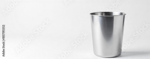 Wallpaper Mural A stainless steel wastebasket, sleek and modern, sits empty against a clean white background, ready for disposal of trash and refuse , litter, metal container Torontodigital.ca