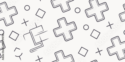 Seamless Minimal Plus Symbol Vector Background, Subtle Repeating Icon Texture for UI Design