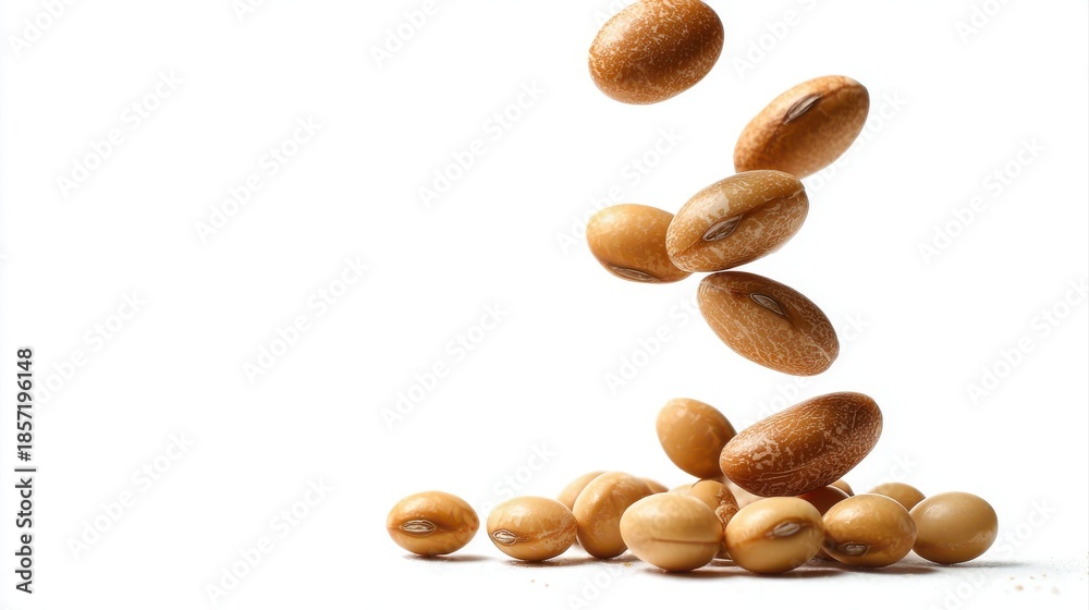 Obraz premium Soybeans levitate isolated on a white background.