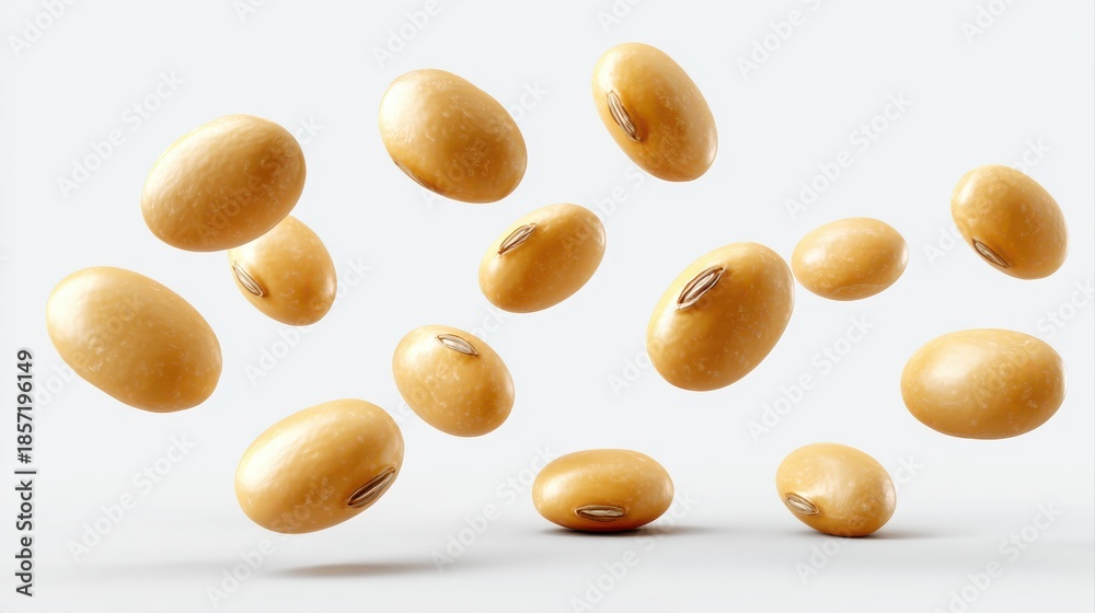 Fototapeta premium Soybeans levitate isolated on a white background.