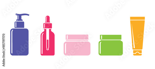 Skin care bottle set symbol. Beauty vector art on a white surface.

