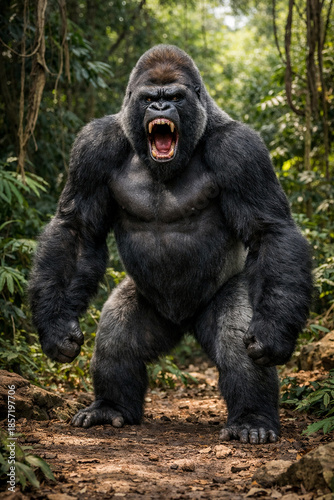 Powerful Full Body Gorilla Showing Aggression in Natural Habitat