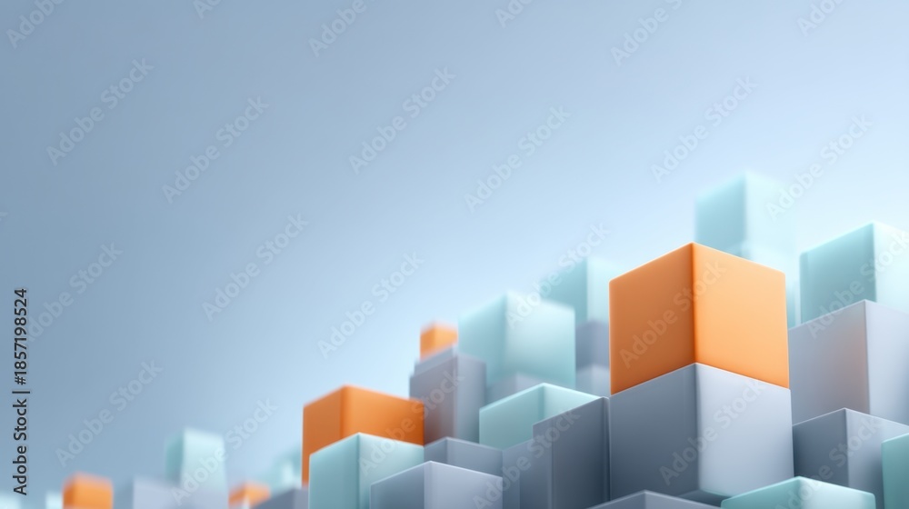Fototapeta premium Abstract geometric background with translucent cubes and vibrant orange blocks representing structure, depth, and modern design concepts for digital art