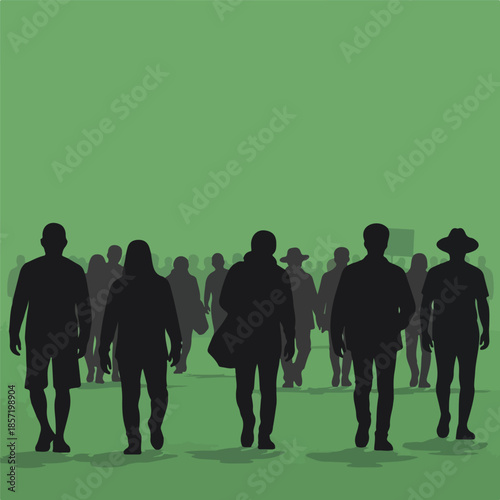 Silhouetted People Walking Away Together