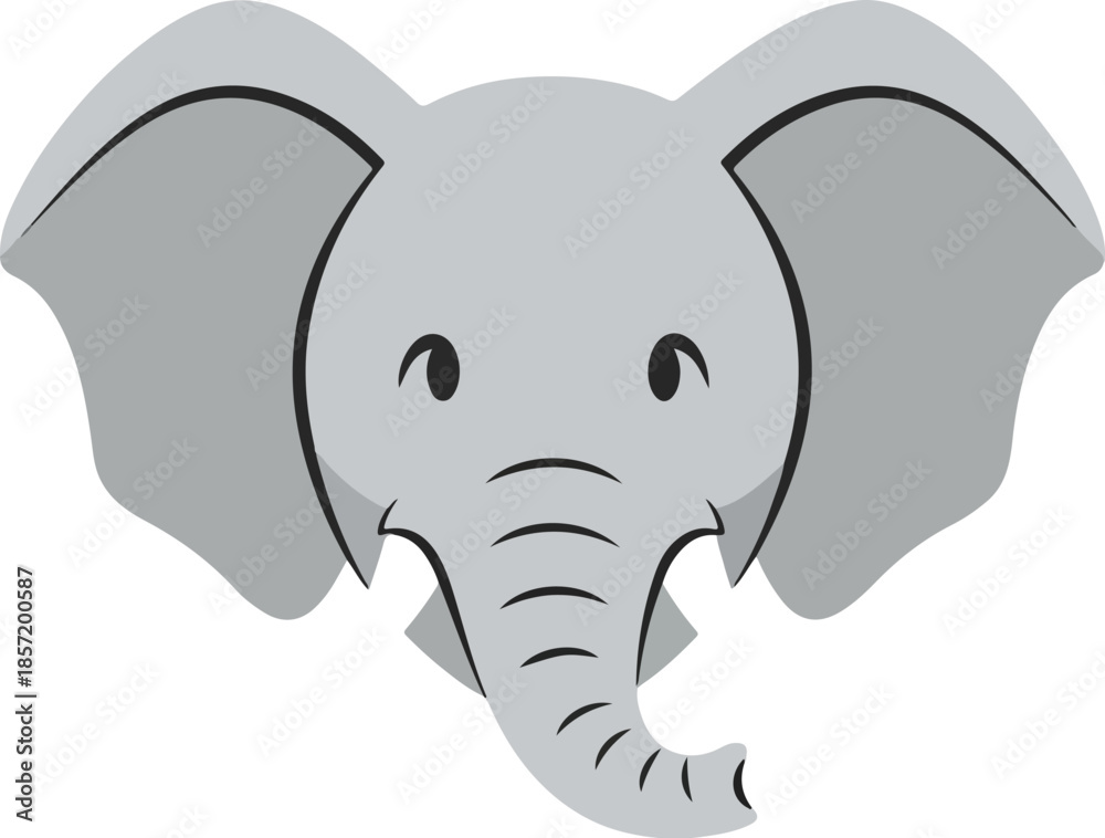 Fototapeta premium Cartoon Gray Elephant Head Illustration