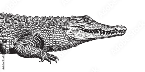 Crocodile Profile Detailed Vintage Engraving