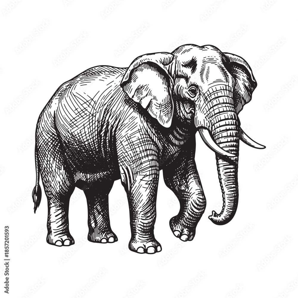 Fototapeta premium Standing Elephant Vintage Engraving Art