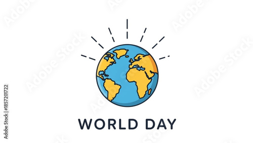 Earth globe with sun rays on white background, world day concept, global awareness, eco friendly, environmental protection