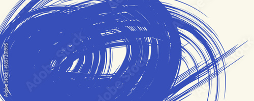 Grunge grainy blue brush stroke with spray texture. Hand drawn distress damaged vintage banner with zigzag bold line. Rough thick brush stroke texture.