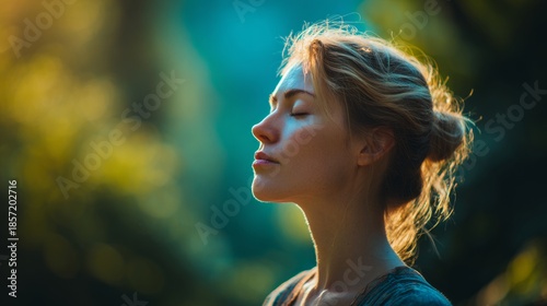 Woman meditating in nature finding inner peace