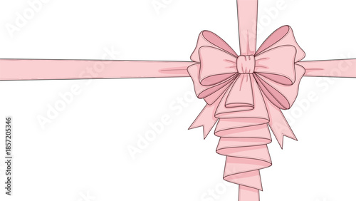 Hand-drawn illustration of an elaborate pink gift bow and ribbon tied in a cross, perfect for presents and celebrations.