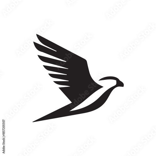 Minimalist Black Falcon or Hawk Flying Logo Icon Design