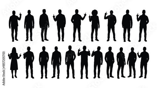 A collection of diverse people in black standing figures a striking silhouette