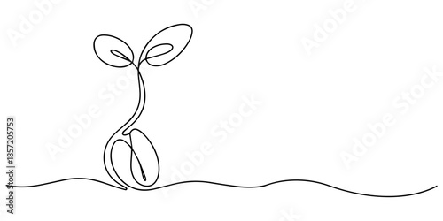 Growing plant, sprout leaves in one continuous line drawing. Creative concept of renewable green energy and environmental friendly sources, Plant Sprout in the ground, one line drawing vector illustra