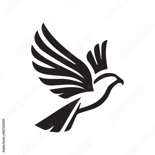 Minimalist flying bird hawk logo design on white background