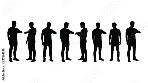 A series of human figures in various poses presented as a striking silhouette