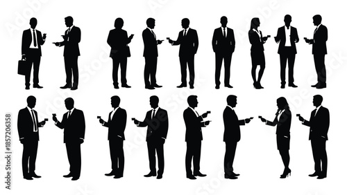 A collection of business people in various poses presented as a dark silhouette