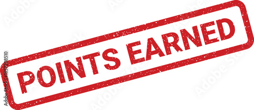 Red distressed rubber stamp illustration indicating points earned in a loyalty program or game achievement