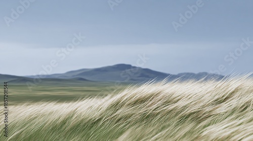 Waves of grass dancing in the wind rolling hills nature scene open landscape wide angle serenity