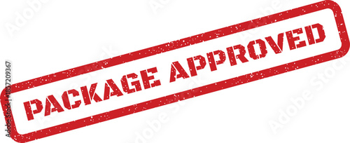 Red grunge rubber stamp displaying package approved, useful for authorization in shipping and quality control processes