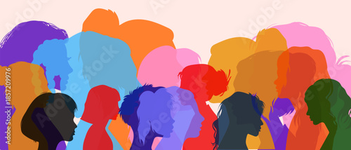 Silhouette people of diverse culture, equality inclusion belongin. Crowd of multicultural people.