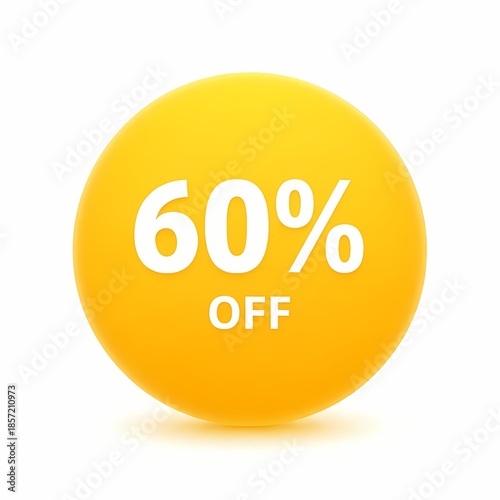A vibrant yellow discount badge displaying 60% off on a clean white background