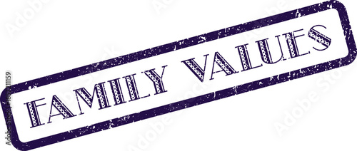 Textured purple stamp displaying the vital text family values on a pristine surface