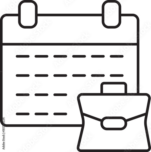 Outline icon depicting a calendar and a briefcase, symbolizing business schedule and work appointments.