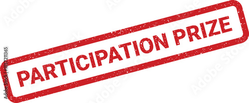 Red rectangular stamp icon displaying PARTICIPATION PRIZE text with a rough and gritty texture