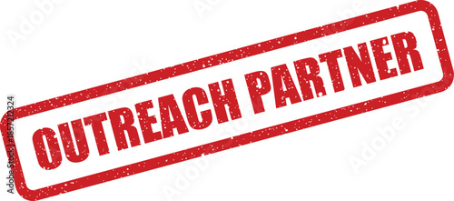 Red textured rubber stamp featuring OUTREACH PARTNER text, ideal for designating collaborative relationships