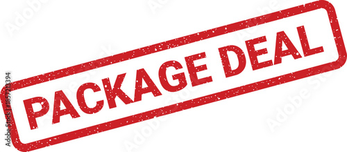 Textured red ink stamp with PACKAGE DEAL text, symbolizing a special bundled offer or promotional sales strategy