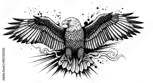 Stylized Eagle with Wings Spread in Black and White