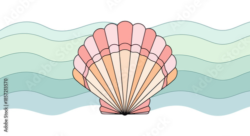 Stylized seashell against colorful ocean waves