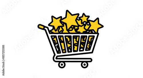 Shopping cart filled with golden stars symbolizing customer satisfaction and rewards.