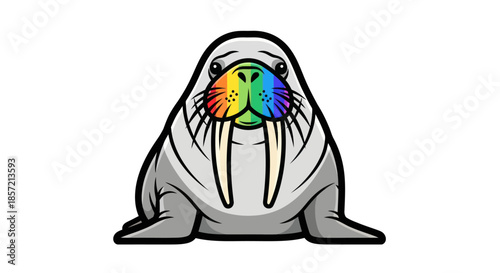 Cute walrus with rainbow face
