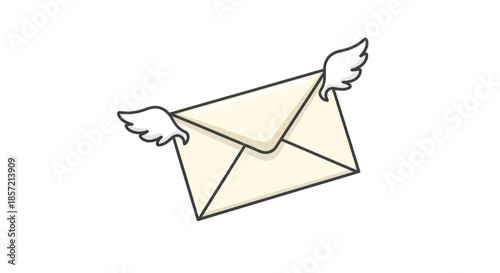 Cartoon envelope with wings flying in the sky