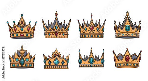 Collection of diverse ornate crowns with gems