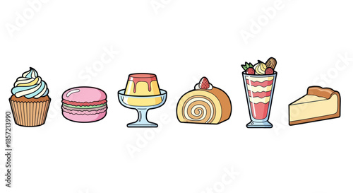 A collection of assorted sweet desserts and pastries.