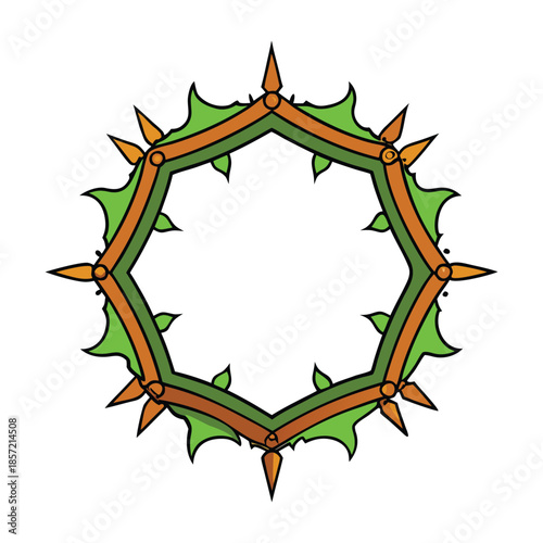 Elegant decorative frame of intertwined thorn branches, forming a border with sharp details and organic curves, perfect for gothic themes, dramatic designs, or symbolic artwork.
