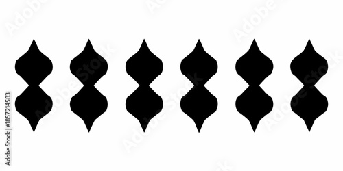 A row of symmetrical black shapes resembling stylized leaves or petals