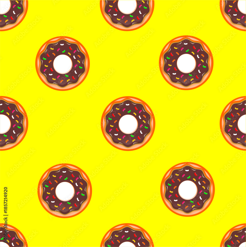 Fototapeta premium Donut seamless pattern. Donuts pattern on white background. Sweet donut pattern with colorful sprinkles. Seamless pattern with glazed donuts.