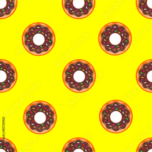 Donut seamless pattern. Donuts pattern on white background. Sweet donut pattern with colorful sprinkles. Seamless pattern with glazed donuts.