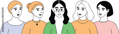 Diverse collection of women's faces showcasing various hairstyles and accessories.