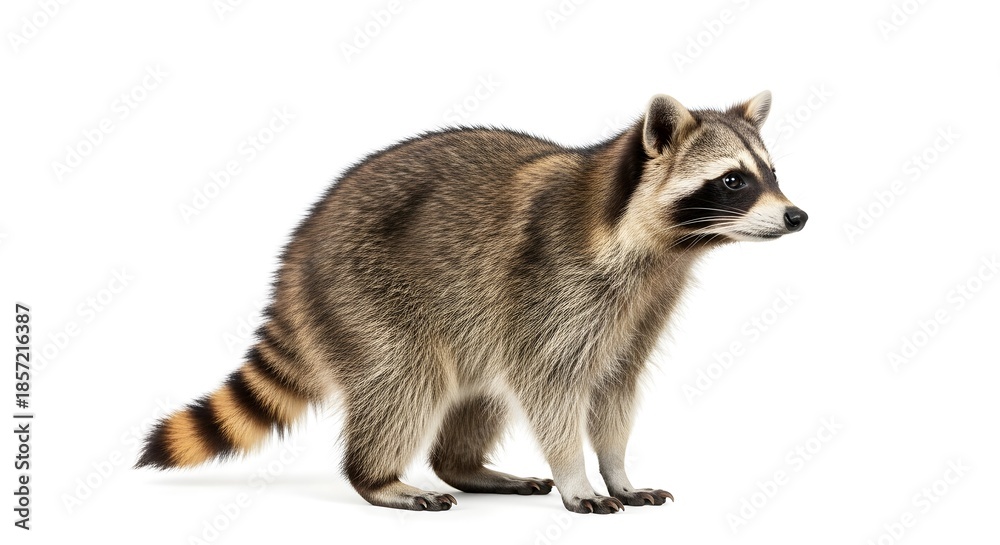Obraz premium Raccoon Standing Isolated on White Background