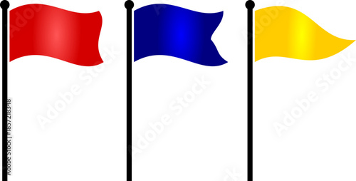 Three types of flags with different colors isolated on transparent background.